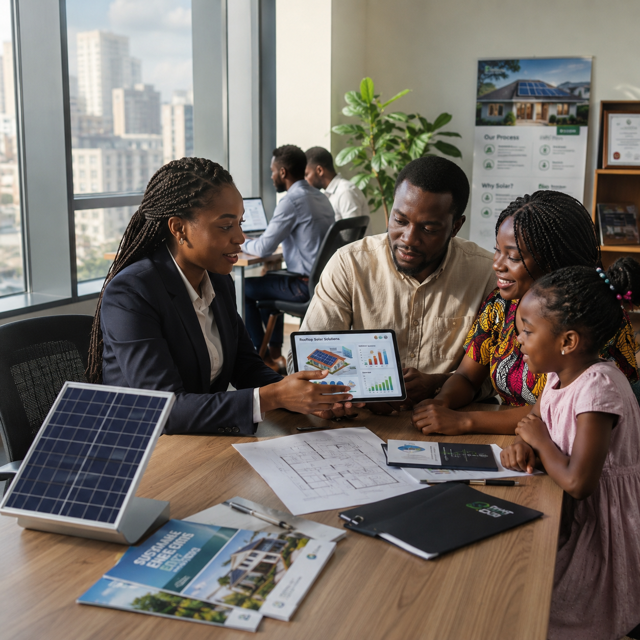 Consumer asking questions about solar energy solutions